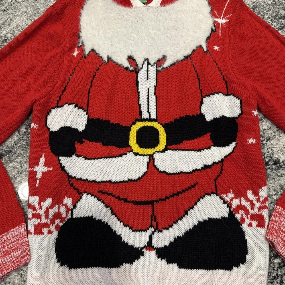 Party Sweater‎ Ugly Christmas Sweater Santa Claus Hoodie Furry Red Knit Sz M